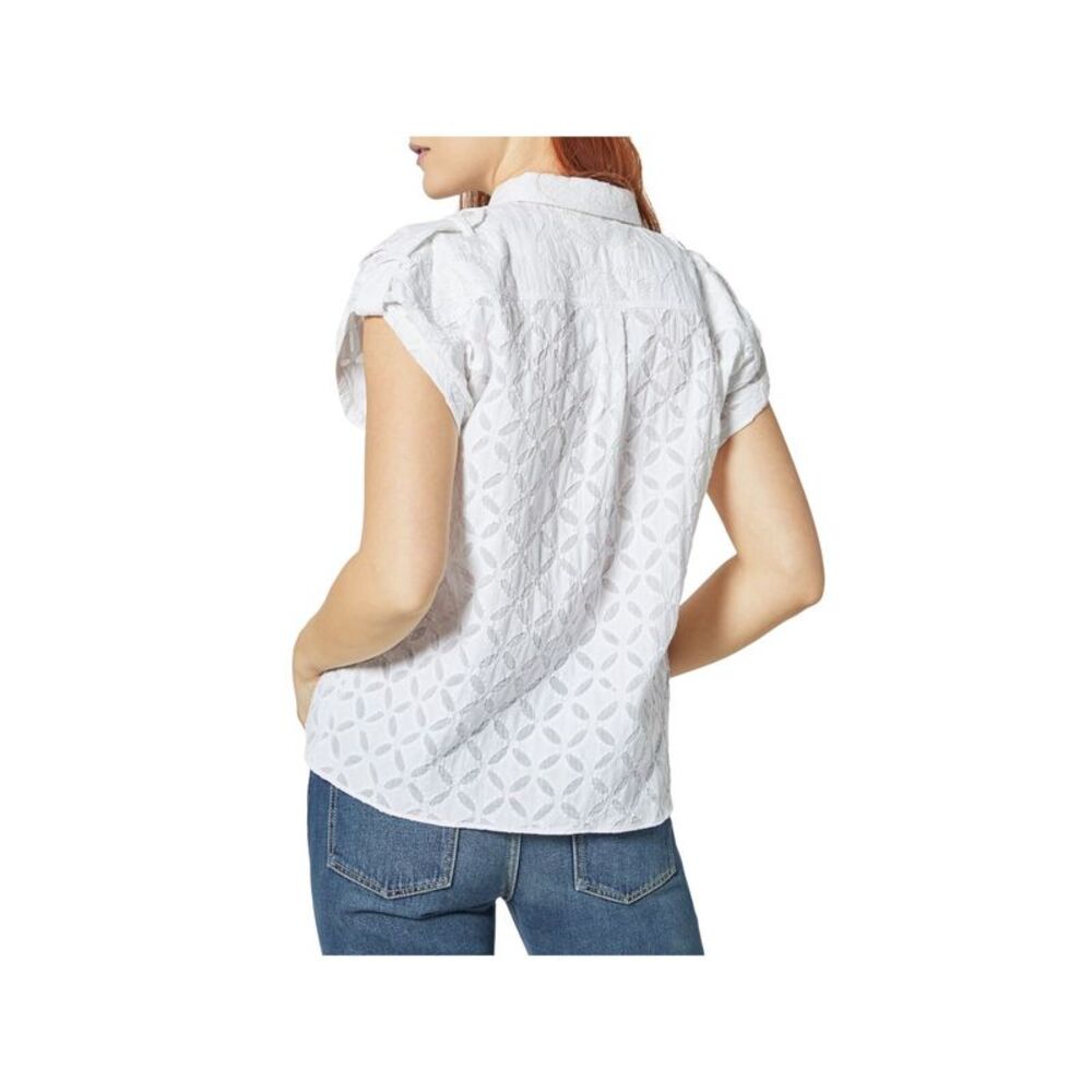 JOIE Womens White Shoulder Tabs Cap Sleeve Wear To Work Button Up Top XXS - Picture 2 of 3